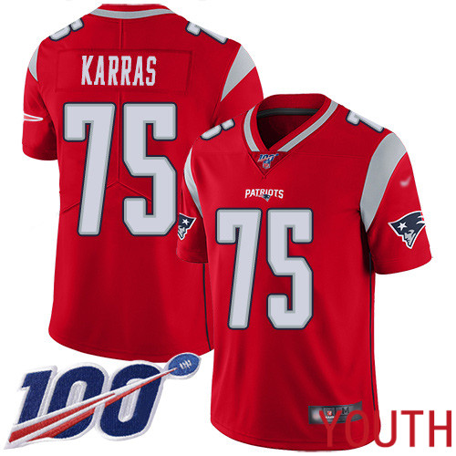 New England Patriots Football #75 100th Season Inverted Legend Limited Red Youth Ted Karras NFL Jersey